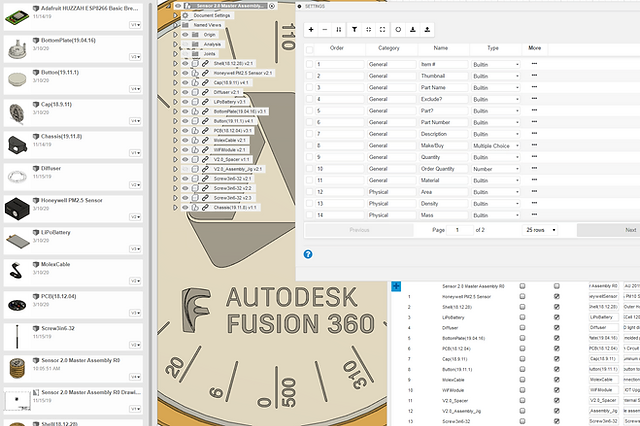 Screenshot of a bill of materials in Bommer for Fusion 360 that has been editted by multiple engineers