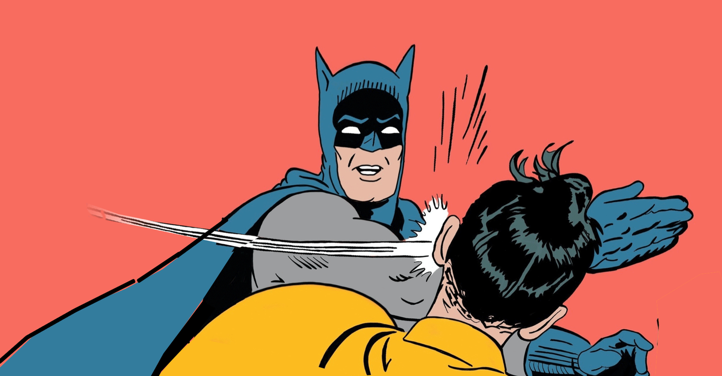 Comic panel of Batman slapping Robin