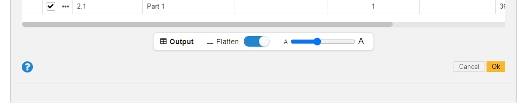 screenshot of Bommer edit bill of materials table editor with a flatten toggle button