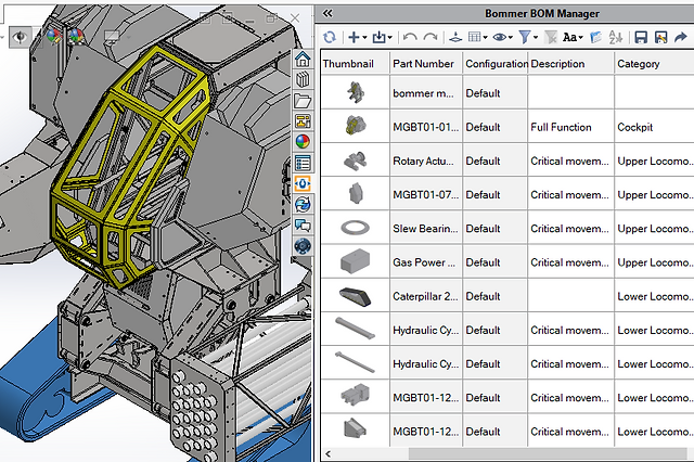 Screenshot of properties in a bill of materials in Bommer for Solidworks